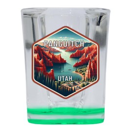 R and R Imports Panguitch Utah Travel Destination Souvenir 2 Ounce Shot Glass Square Green Base 2-Pack