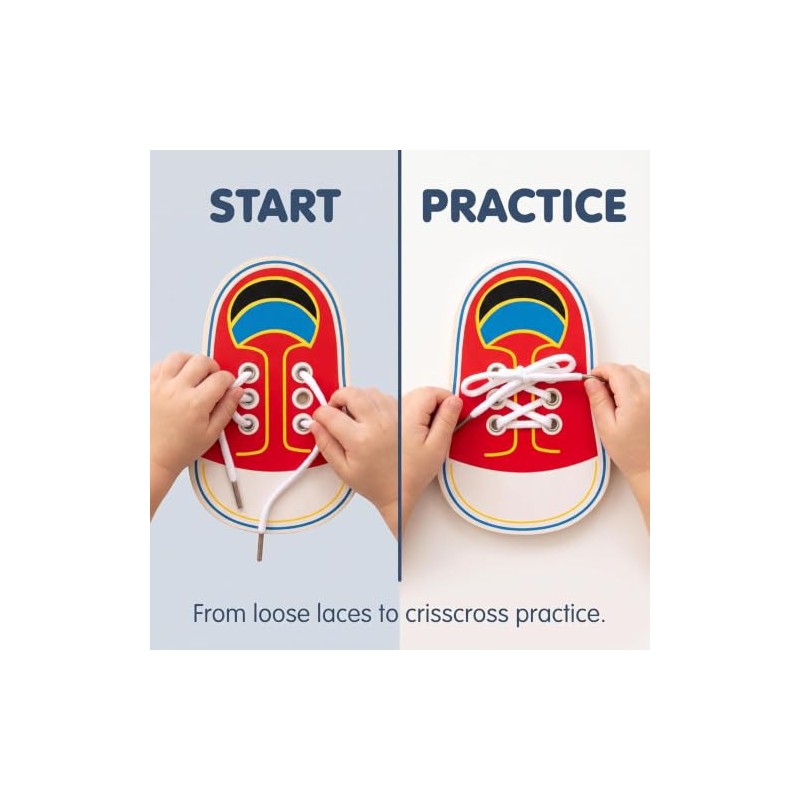Wooden Shoe Lacing Practice Board, Learn to Tie Training Kit,