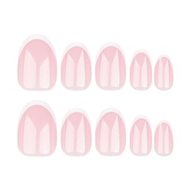 White French Tip Press on Nails Short Almond Fake Nails Nude Pink Nails Press ons Glossy Nature Oval Acrylic Nails with Glue on Nails Full Cover Stick on Nails Artificial Nails for Women 24 Pcs