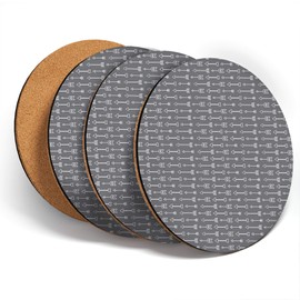 Destination Vinyl ltd Great Coasters (Set of 4) Round - Grey Arrow Pattern Boho Hippy Print Drink Glossy Coasters/Tabletop Protection for Any Table Type #45243