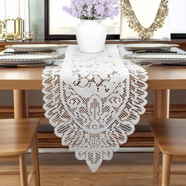 Pack of 2 Oval Lace Doilies, 30 x 110 cm Tablecloths, White, Elegant European Openwork Floral Pattern for Holiday, Party, Living Room Decorations