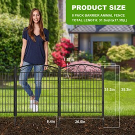 8 Panels Decorative Garden Fence with Gate, GATKITOM No Dig 31.3in(H) x 17.3ft(L) Metal Animal Barrier Rustproof Dog Fence Outdoor for Yard, Patio, Temporary Garden Fencing with Ground Stakes