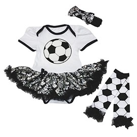 Sport Body de bebé Vestido Impresión De Fútbol Blanco Damasco Tutu Leg Warmer Set nb-18 m, Blanco, Pequeño