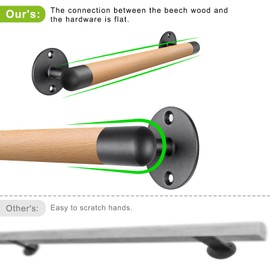 SELEWARE 26 Inch Wood Handrail Stair Handrail Drywall or Concrete Mount Handrail w/Sturdy Metal Base, Barrier-Free Staircase Grab Bar for Elderly, 1.3 Inch Round
