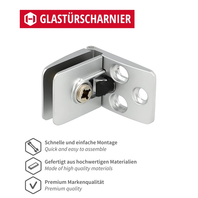 Gedotec Glass Door Hinge Middle Hinge Silver Matt Square I