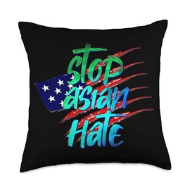 STOP ASIAN HATE AMERICAN FLAG APPAREL & Co. Please Stop Asian Hate Everywhere-American Flag Throw Pillow, 18x18, Multicolor