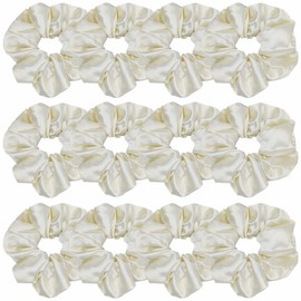 12 Pcs Satin Silk Scrunchies, Soft Hair Ties, Fashion Hair Bands, Hair Bow Ropes, Elastic Ponytail Holders, Hair Accessories for Women and Girls (4.3 Inch, Beige)