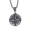 PAURO Men's Stainless Steel Vintage Round Compass Pendant Punk Necklace