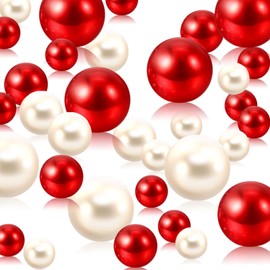 Luerbi 200 PCS Red White Vase Fillers, Pearls Bead for Centerpieces Vases, 10/14/20 MM No Hole Beads, Fake Pearls for Wedding Birthday Anniversary Theme Party Table Centerpieces Decor