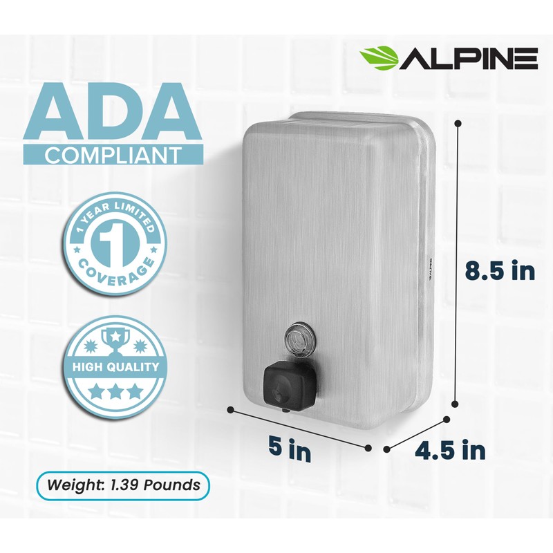 Alpine Industries Stainless Steel Soap Dispenser - Commercial Soap Dispenser