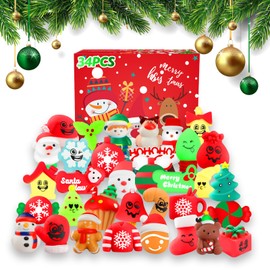 VNAMO Christmas Squishy Toys, 34 PCS Squishies Christmas Party Favors for Kids Boys Girls, Mochi Kawaii Squishy Stress Reliever Anxiety Toys, Classroom Prize Bulk Gifts for Christmas Treat Goody Bags
