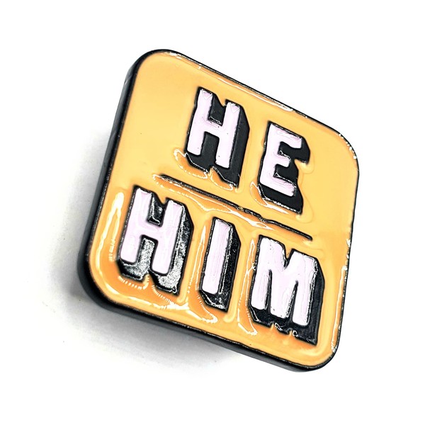He / Him Pronouns Orange Metal Enamel Pin Badge Metal, Metal
