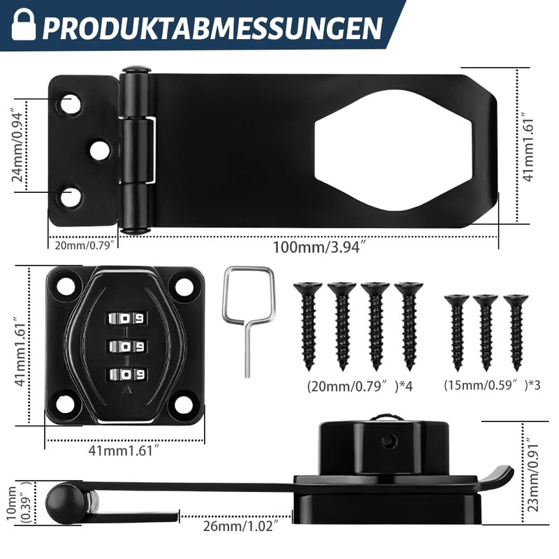 Hasp Lockable 4 Inch Security Hasp, Combination Lock, Door Lock,