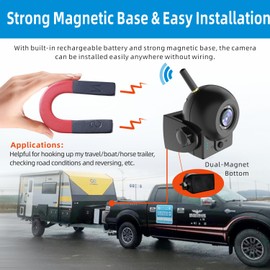 MHCABSR Magnetic Wireless Backup Camera-WiFi Reversing Camera with Rechargeable Battery, IP68 Waterproof, 1-min Installation, for Hitching Gooseneck Horse Trailer/Boat/RV/Pickup/Truck/Minivan