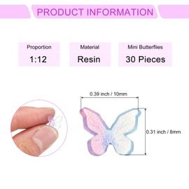CoCud Mini Resin Butterflies, 0.31" Length, Resin Miniature Dollhouse Accessories Pink Blue - (Applications: for Crafts Nail Art Fairy Micro Landscaping Ornament) 30-Pieces