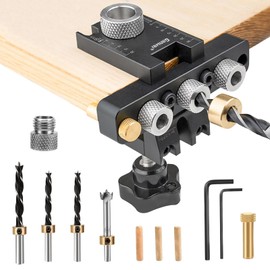 3-in-1 Drilling Template, Drilling Template Furniture Construction, Pocket Hole Drilling Template 8/10/15 mm Dowel Holes Wooden Dowel Drilling Template with Positioning Clip Adjustable Drilling Guide