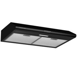 SOONYE 30 inch Black Stainless Steel Under Cabinet Range Hood, Slim Kitchen Vent Hood Ducted/Ductless Convertible with 3 Speed Controls, 5-Layer Aluminum Filters,LED Lights
