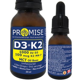 Promise Vitamin D3 + K2 in MCT oil, 1364 drops, Unflavoured, Made in Canada (30ml - 341 servings)