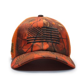 American Flag Hunter Hat Orange Blaze Hunting/Black Micro Mesh Tactical Cap