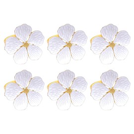 lyrlody Servilleteros con Flores, Anillos para Servilletas Florales Dorados Set de 6 Piezas con Flores Blancas, para Decoración de Mesa Bodas Cenas y Fiestas