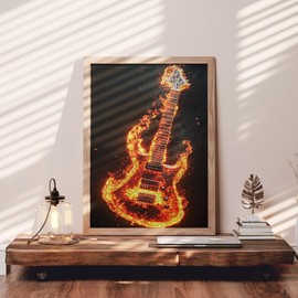 Electric Guitar Jigsaw Puzzles for Adults 1000 Pieces,Flame Instruments Jigsaw Puzzle Art 20 x 27 Inches Colorful DIY Rock and Roll Puzzles for Home Decoration, Family Puzzle Perfect for Game Nights
