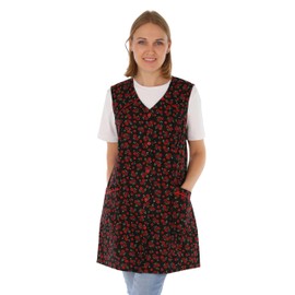 7/8 Tunic Cotton Colourful Apron Short without Sleeves Cooking Apron, red, 46