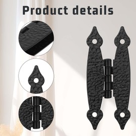 4 Pack 3.54" Decorative Hinges Black Antique Iron H Shaped Cabinet Hinges H-Hinges Cold Rolled Steel Cabinet Door Small Hinges for Wood Flat Small Black Decorative Hinge for Cupboard Wardrobe Drawer