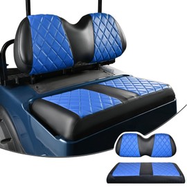 NOKINS Golf Cart Diamond Seat Covers Kit, Fit for Club Car Precedent OEM Standard Front Seat Cushion, Golf Cart Vinyl Seat Cover, No Nails Required (Blue and Black)