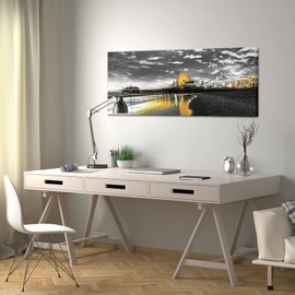 Conipit Gray Yellow Canvas Wall Art Santa Monica Pier Art Prints Los Angeles Pictures California Ferris Wheel Artwork Painting Gallery Wrapped L48xH20inch