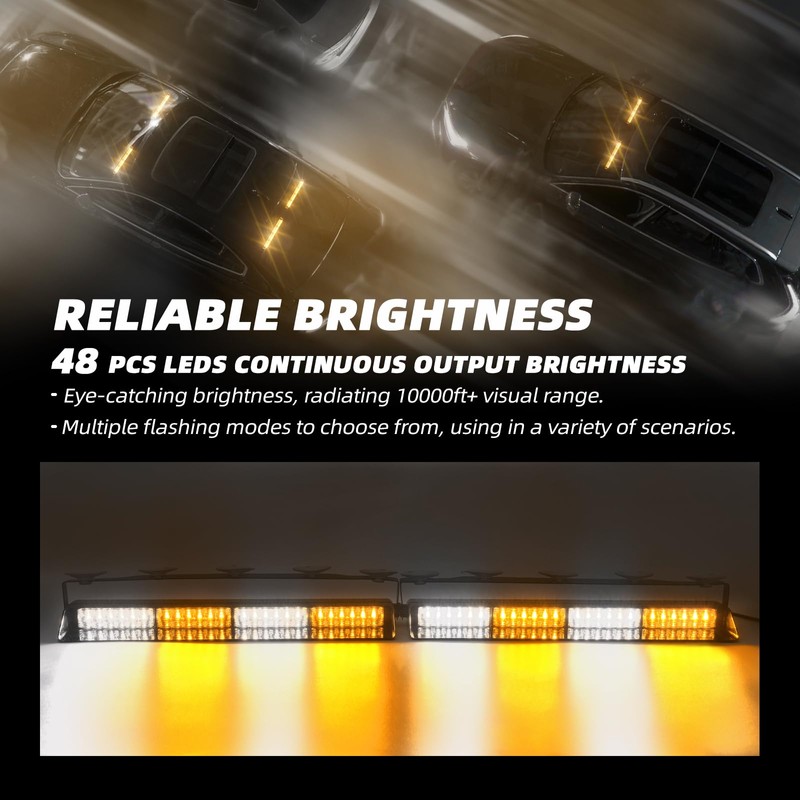 ELECHOI Amber/White 2 in 1 Emergency Dash Strobe Light Bar,