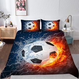 Tabeskly Kids Boys Black White Football Soft Zipper Bed Bedding Duvet Cover Set Single 135×200cm