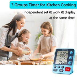 ZCTIMYI Kitchen Dual Digital Timer, Triple Count Down/Up Cooking Timer with Magnetic Back Loud Alarm Flashing Light Adjustable Volume, Suit for Kids Teachers Studying Exercise, Blue