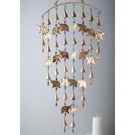 Second Nature Online - Wind Chime with Elephants | Wind Chimes for Garden and Indoor | Handcrafted | Garden, Patio Decoration | Ethically Sourced | Made from Recycled Metal | 38 cm x 86 cm