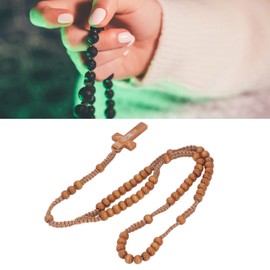 Wooden Catholic Rosaries, Unique Wooden Texture Religious Gifts 10 Pack Wooden Cross Rosary Jesus Print Catholic Unisex Style for Men and Women (Light Coffee)