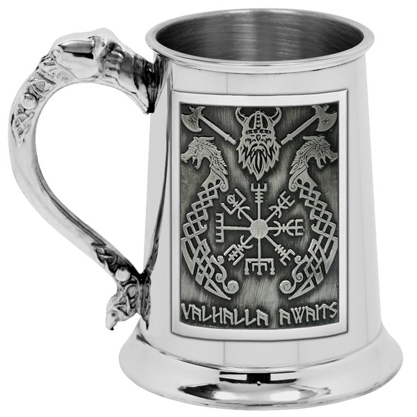 English Pewter Company 1 Pint Viking Embossed Valhalla Pewter Badge