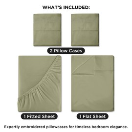 ROYALE LINENS 4 Piece Queen Sheets Set - Soft Brushed 1800 Microfiber Bedding - 1 Fitted, 1 Flat Sheet, 2 Pillow Cases - Wrinkle Free & Fade Resistant - Hotel Luxury Bed Sheets (Sage Green, Queen)