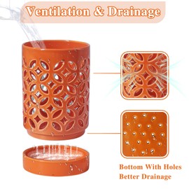 Blumiger Orchid Pot 4 Inch, Orchid Pot with Holes & Saucers, Orchid Pot for Repotting, Breathable Slotted Orchid Pots Flower Plant Nursery Pot Orange