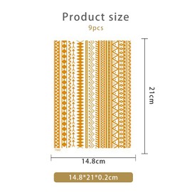 Pack of 9 Golden Tattoos Temporary Tattoo Stickers Glitter Tattoos Festival Tattoos Festive Accessories