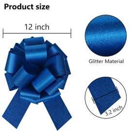 jefyghe Big Bows 12 Inch Big Glitter Blue Bows for Gift Wrapping Car Decorated Birthday Party Christmas Gift and Valentine's Day Decorations
