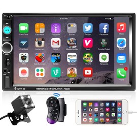 Podofo Double Din Car Stereo Radio 7 Inch Touch Screen Bluetooth Handsfree Mirror Link USB SD FM Audio Receiver with Backup Camera Wireless Steering Wheel Control