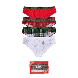 PSD Women's Xmas Cheeky Underwear for Women - Premium Modal Fabric Cheeky Underwear - 4 Pack Solid Cotton Briefs for Women