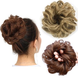 ASUITOFK Messy Bun Hair Piece Thick Updo Scrunchies Synthetic Hair Extensions Ponytail Hair Wig Hairpiece Strawberry Blonde & Bleach Blonde Mixed