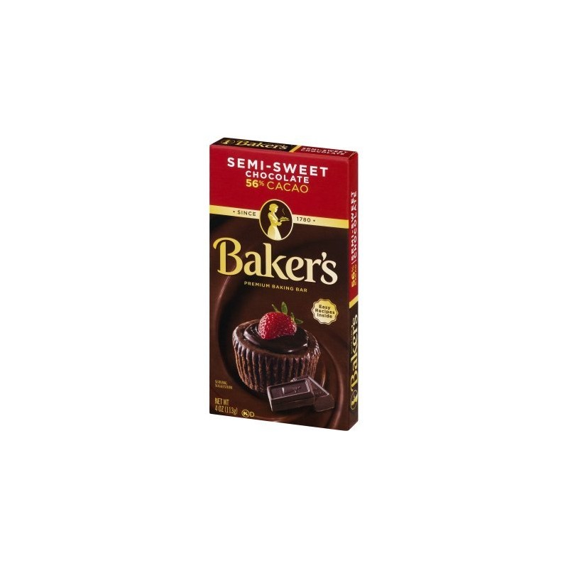 Baker's Baking Chocolate Bar 56% Cacao Semi-Sweet, 4 Oz (Pack