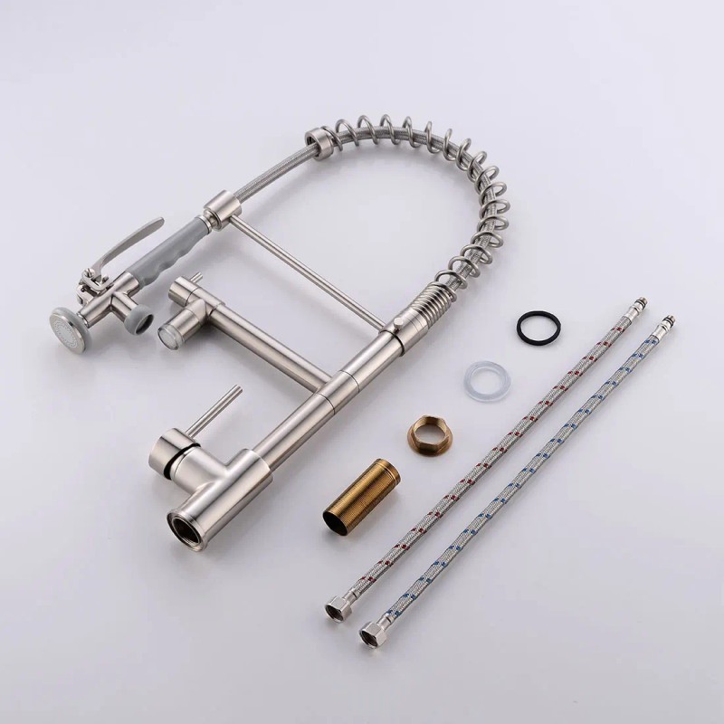 FLG Brushed Nickel Kitchen Faucet Single Handle Spring Faucet with