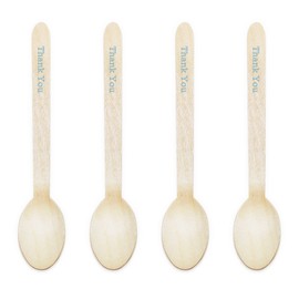 Dress My Cupcake DIY Natural Wood Candy Buffet Spoons 100-Pack Kit, Thank You, 3.75-Inch, Baby Blue