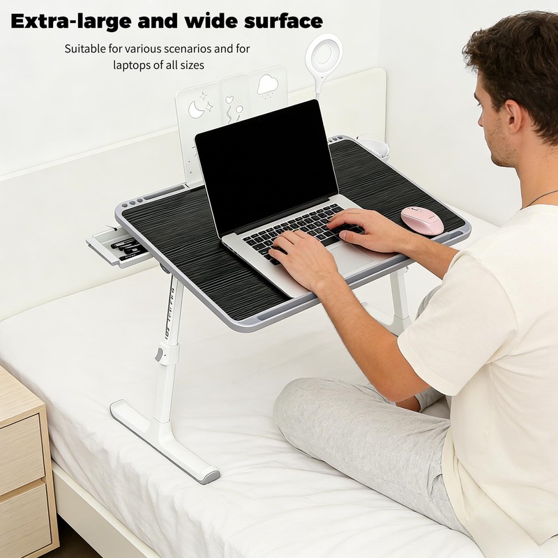 Foldable and Adjustable admireshun Laptop Bed Table with Hidden Drawer,