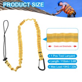 MECCANIXITY Retractable Tool Lanyard 3.6ft with Single Aluminum Buckle and Adjustable Loop End, Maximum Weight Limit 10KG / 22lb, Safety Fall Protection Tools Leash, Yellow