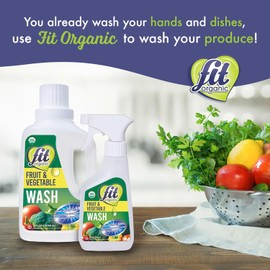 Fit Organic Soaker Produce Wash – USDA Certified Organic & Kosher Fruit and Vegetable Cleaner – Removes 98% Pesticides, Wax & Contaminants – Family & Pet Safe, Chemical-Free, 32 Oz