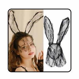 JEWEKY Rabbit Ear Hair Hoop Black Headband Lace Hair Accessory Elastics Hair Piece for Women(Color 1)