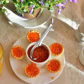 BOBOZHONG Spherification Spoon,4 Pieces Caviar Spoon Strainer Colander Stainless Steel Slotted Spoon Egg Strainer Cuisine Strainer Portable Salad Fruit Slotted Spoon for Kitchen